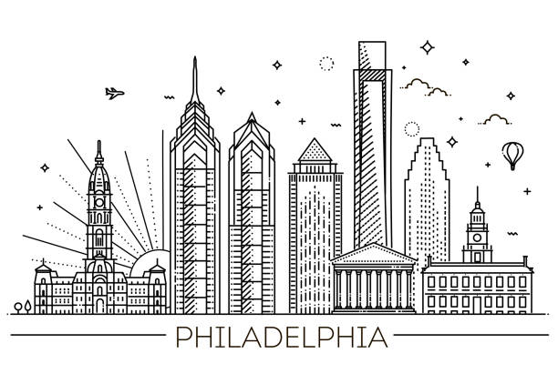 ilustrações, clipart, desenhos animados e ícones de philadelphia. pensilvânia, eua. horizonte com panorama - filadélfia
