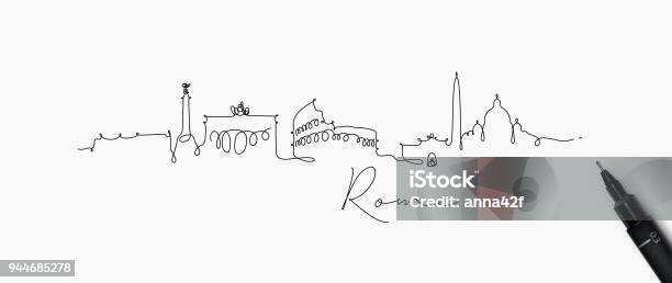 Pen Line Silhouette Rome Stock Illustration - Download Image Now - Rome - Italy, Italy, Urban Skyline