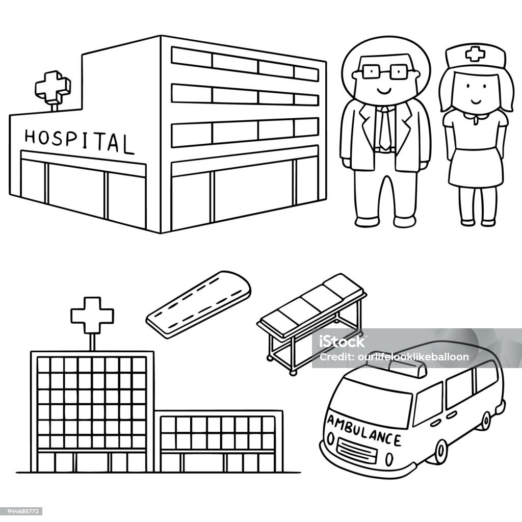 hospital and medical staff vector set of hospital and medical staff Hospital stock vector