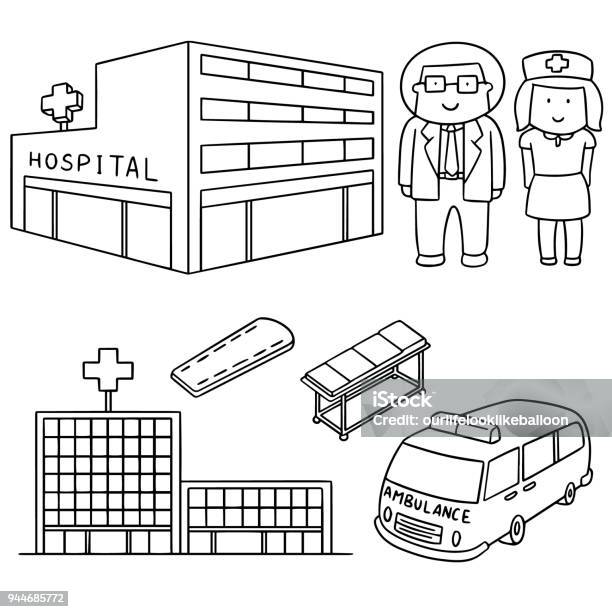 Hospital And Medical Staff Stock Illustration - Download Image Now - Hospital, Drawing - Activity, Icon Symbol
