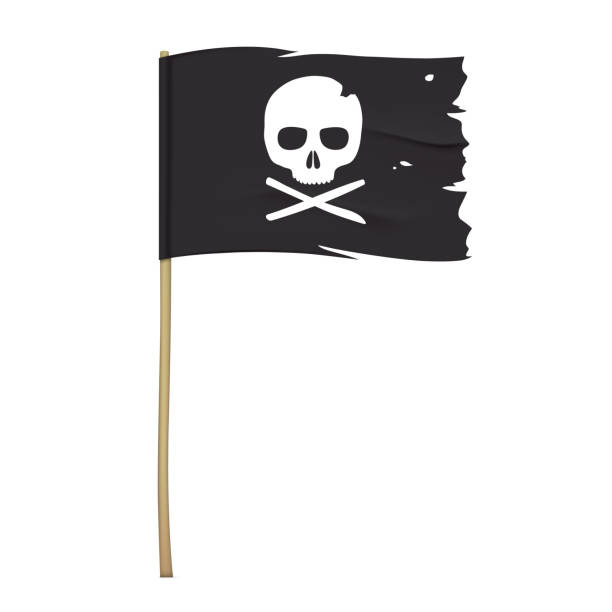 schwarze piratenflagge mit totenkopf-symbol - skull dirty insignia grunge stock-grafiken, -clipart, -cartoons und -symbole