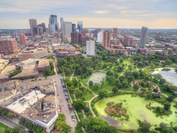 istock Minneapolis, Minnesota Skyline seen from above by Drone in Spring 944708034