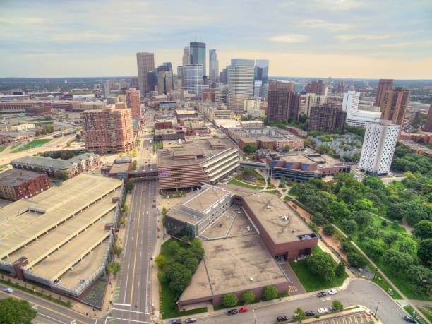 istock Minneapolis, Minnesota Skyline seen from above by Drone in Spring 944708044
