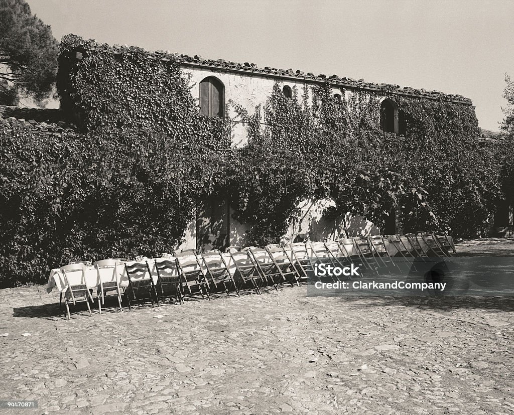 Outdoor Wedding Banquet Table Toned Black and White  Banquet Stock Photo