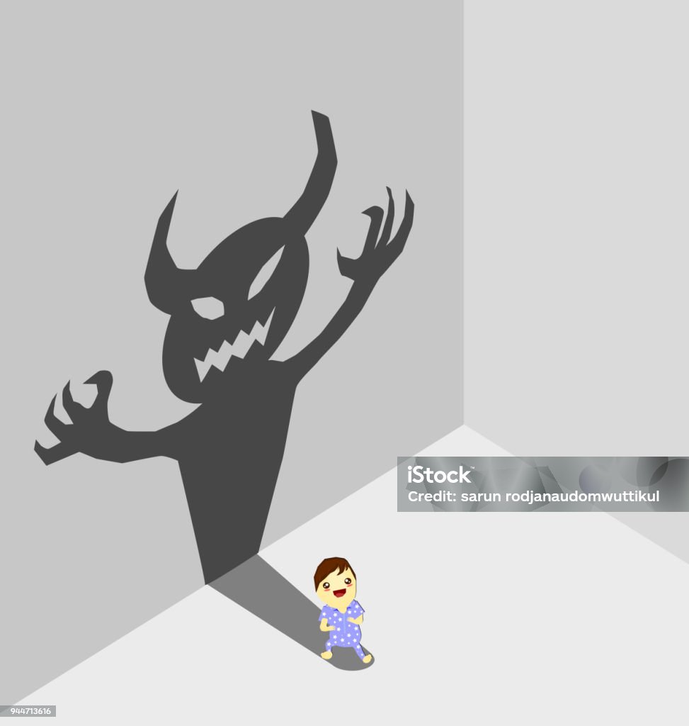 Đứa Trẻ Với Bóng Ma Quỷ Khái Niệm Nuôi Dạy Con Cái Vector Hình ...