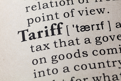 Fake Dictionary, Dictionary definition of the word tariff. including key descriptive words.