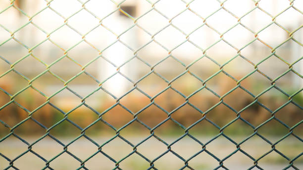 istock Green stadium fence in the evening. 944729122
