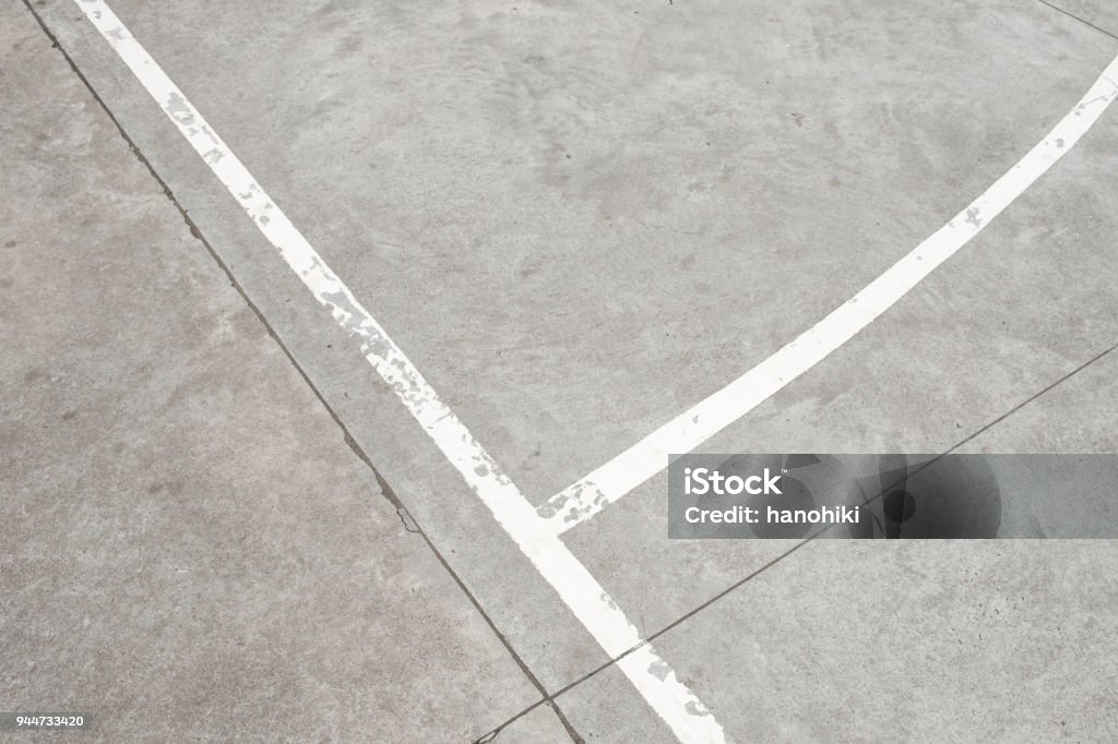 white lines on concrete floor - vintage sport background white lines on concrete floor - vintage sport field detail - Basketball - Sport Stock Photo