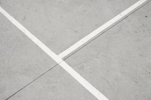 sport field lines closeup - white lines on concrete floor sport field lines closeup - white lines on concrete floor - asphalt basketball court stock pictures, royalty-free photos & images