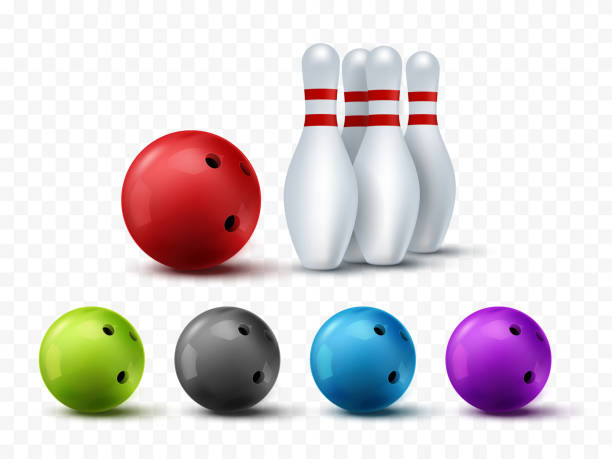 heulen vorlage. vektor bunte bowling-kugeln und kegeln auf transparenten hintergrund isoliert - bowlingkugel stock-grafiken, -clipart, -cartoons und -symbole