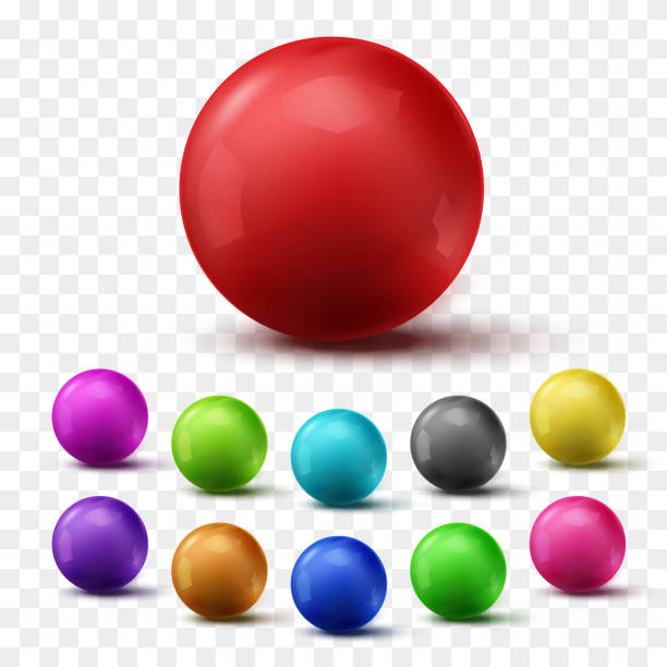 Set of colorful glossy spheres isolated on transparent background. Vector balls Set of colorful glossy spheres isolated on transparent background. Vector bright balls. atom clipart stock illustrations