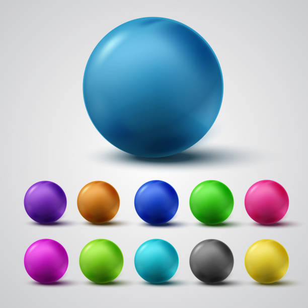 Set of colorful glossy spheres isolated on grey background. Vector bright balls Set of colorful glossy spheres isolated on grey background. Vector balls. stereoscopic image stock illustrations