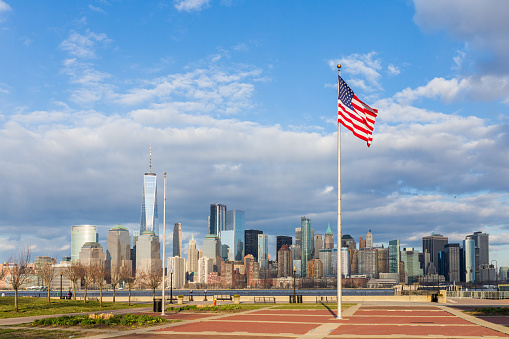 Jersey City, United States - April 08, 2018: September 11 Memorial, also known as Empty Sky. Memorial is located in Liberty State Park. Names of the victims of 9/11 are engraved in the walls.