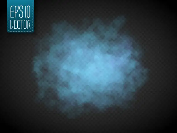 Vector illustration of Blue color smoke isolated. Bright vector cloudiness, mist or smog background. Vector