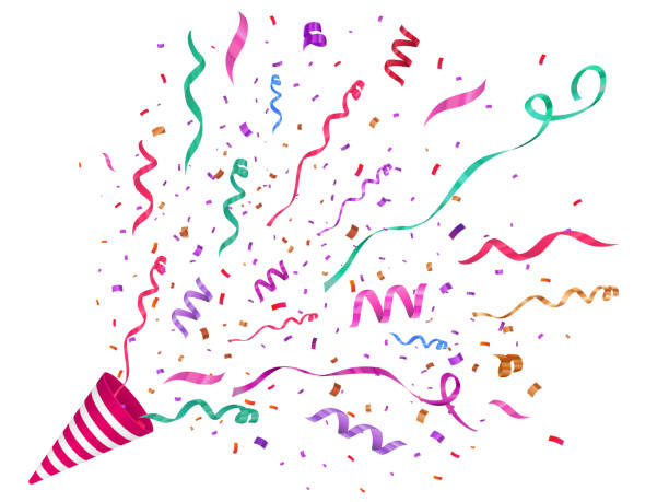vektor-konfetti. festliche abbildung. party popper isoliert auf weißem hintergrund - streamer stock-grafiken, -clipart, -cartoons und -symbole