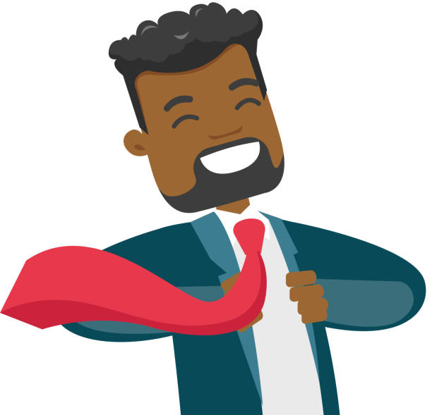 ilustrações de stock, clip art, desenhos animados e ícones de businessman opening his jacket like superhero - change superhero necktie strength