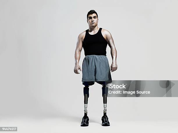 Man With Prosthetic Legs Stock Photo - Download Image Now - Portrait, Full Length, Amputee