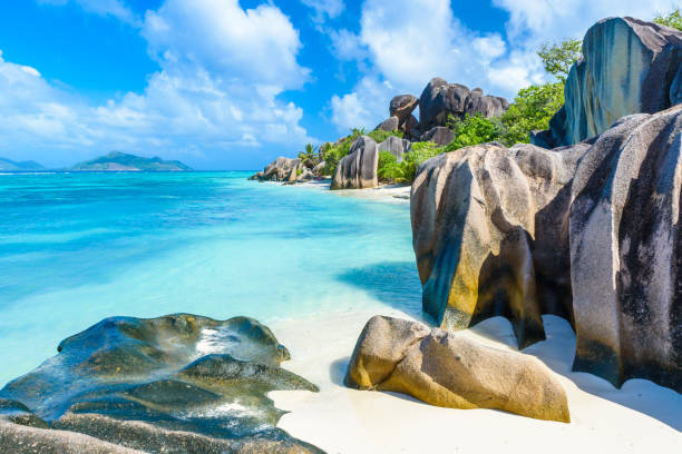 istock Source d'Argent Beach at island La Digue, Seychelles - Beautifully shaped granite boulders and rock formation - Paradise beach and tropical destination for vacation 944746580