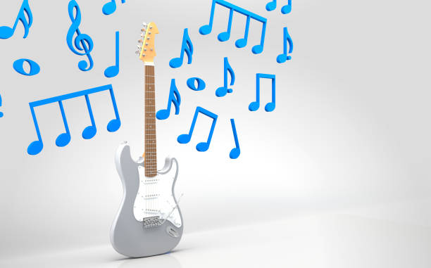 Gray electric guitar with music notations