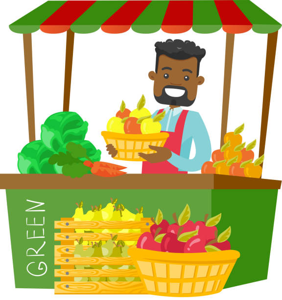 African Street Seller With Fruits And Vegetables Stock Illustration -  Download Image Now - Store, Greengrocer's Shop, Illustration - iStock