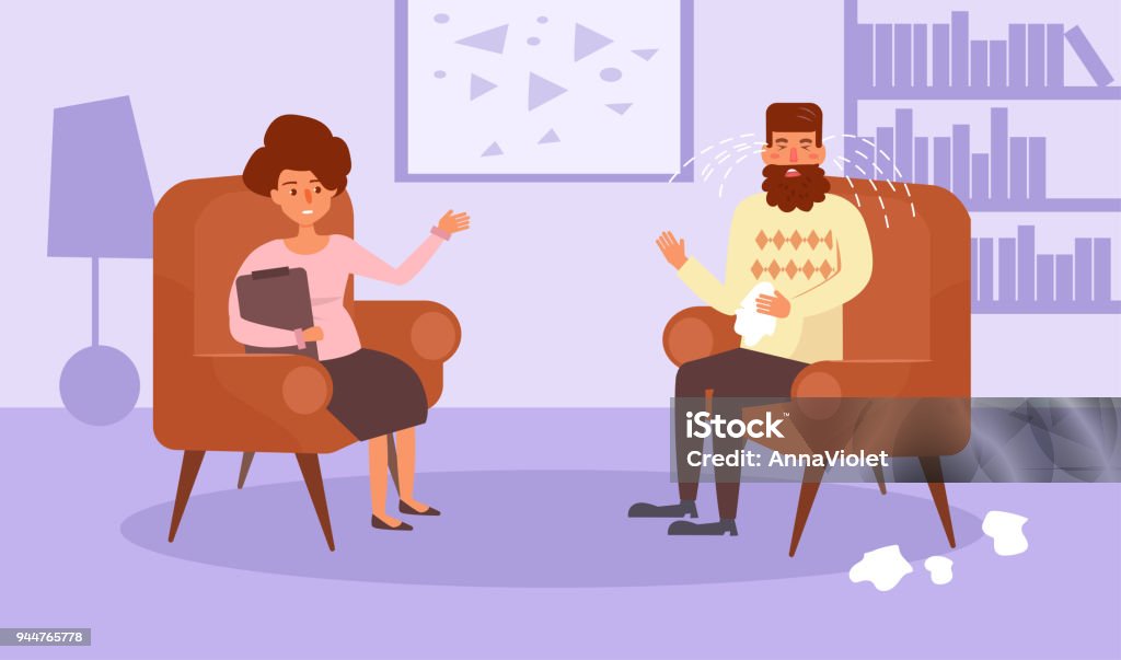 Psychologist. Vector. Cartoon Psychologist. Vector Cartoon Isolated art Flat Woman Man Office stock vector