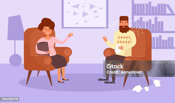 Psychologist Vector Cartoon Stock Illustration - Download Image Now - Office, Mental Health Professional, Adult