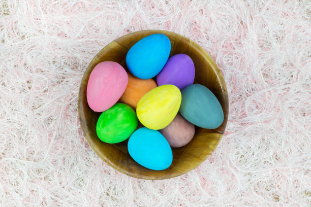 istock High Angle View Of Colorful Easter Eggs In Bowl On Rug 944767762