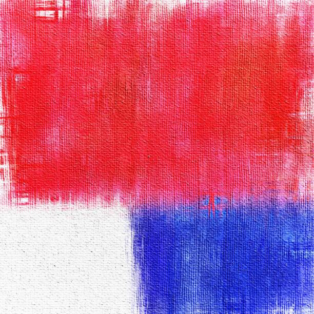 istock Red White and Blue Patriotic Painting on Rough Canvas Texture 944770382