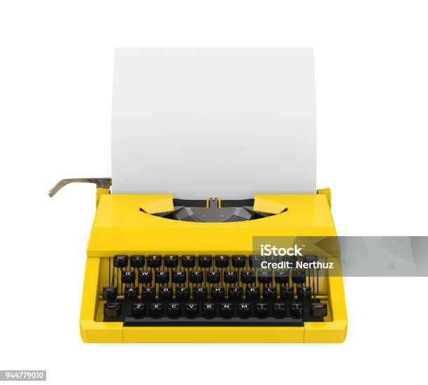 Vintage Typewriter Isolated Stock Photo - Download Image Now - Typewriter, Yellow, Front View