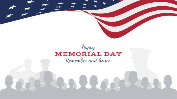 ilustrações de stock, clip art, desenhos animados e ícones de happy memorial day. greeting card with flag and soldier on background. national american holiday event. flat vector illustration eps10 - national hero