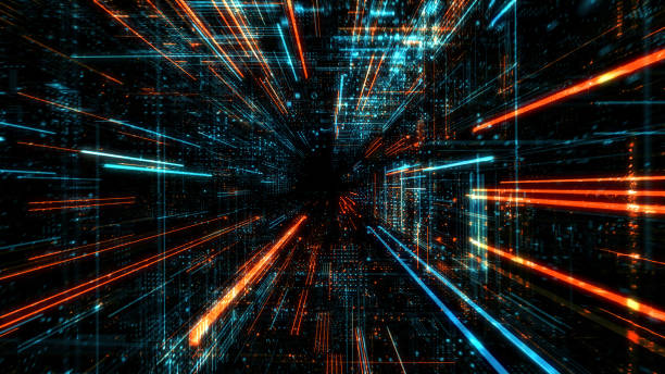 Data transfer and future technology, cyber security concept background, abstract hi speed digital internet. Motion blur. Abstract technology and cyber space environment 3D render network server room stock pictures, royalty-free photos & images