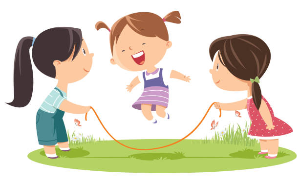 mädchen spielen springseil - friendship park flower outdoors stock-grafiken, -clipart, -cartoons und -symbole