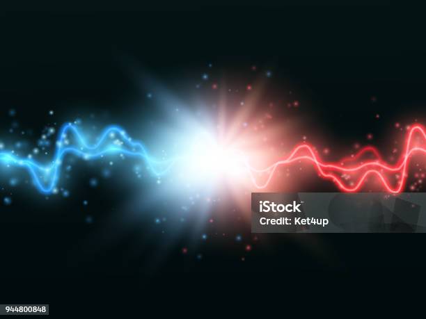 Collision Of Two Forces With Red And Blue Light Vector Versus Concept Stock Illustration - Download Image Now