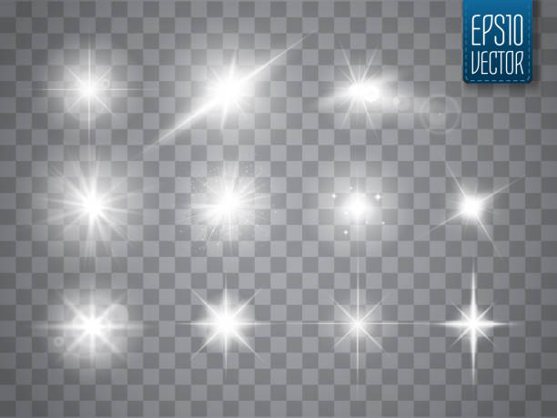 ilustrações de stock, clip art, desenhos animados e ícones de lights sparkles collection. vector illustration of glowing lens flares, flashes and sparks - lens flair