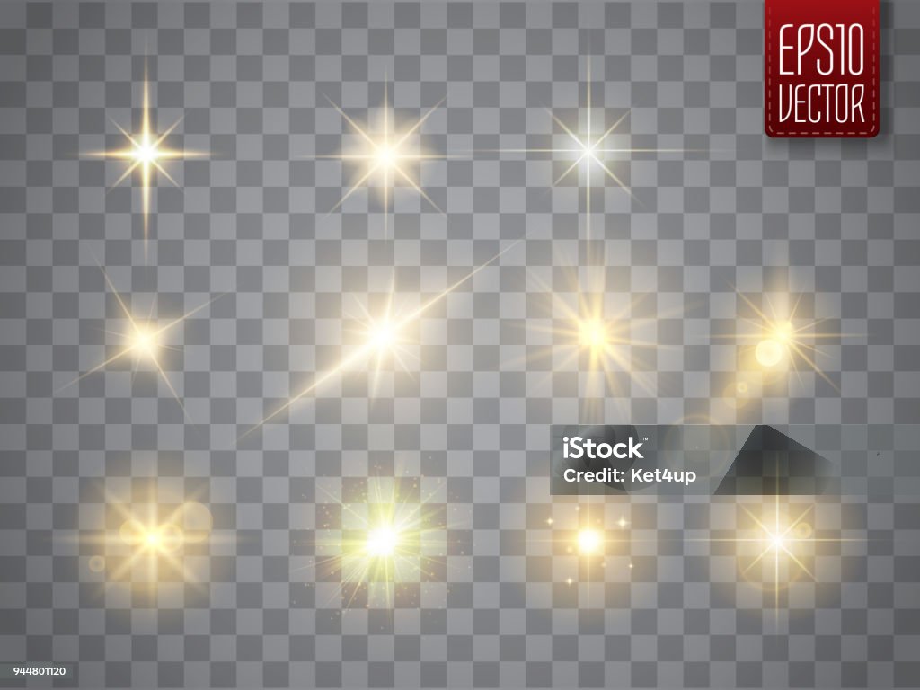 Golden lights sparkles collection. Vector illustration of glowing lens flares, flashes and sparks Golden lights sparkles collection. Glowing lens flares, flashes and sparks. Vector illustration Glittering stock vector