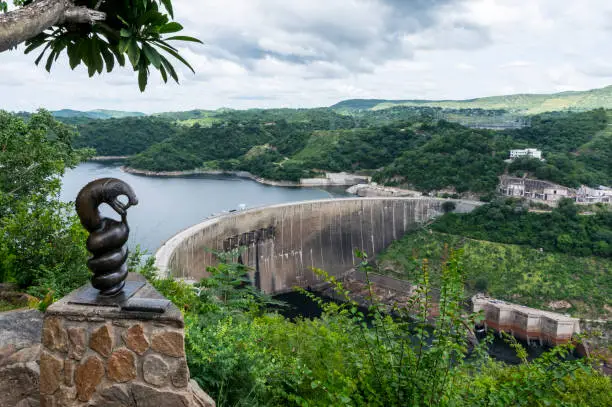 Nyaminyami ,the river god of the Zambezi looks out over the Kariba Dam wall.