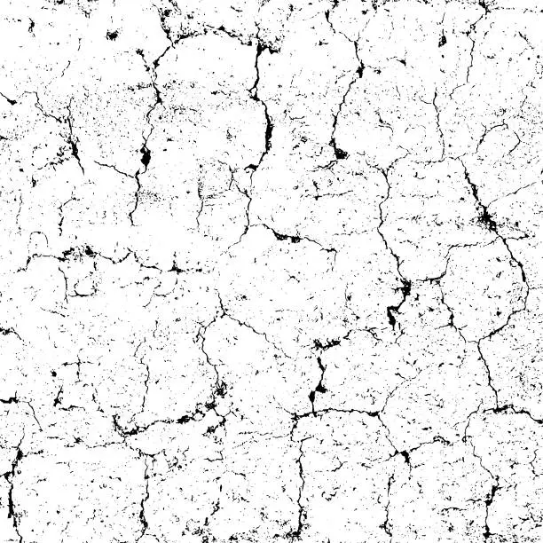 Vector illustration of Monocrome grunge texture background. Cracks on the damaged stone wall.