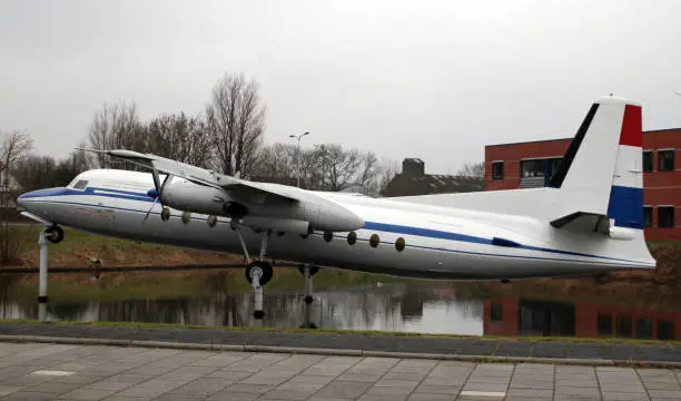 Old fokker friendship F27 as monument at the former fokker factories in Amsterdam