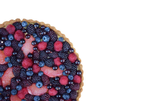 istock Fruit Tart Dessert baked Fresh Raspberry Blueberry Grapefruit Summer Berries. Homemade Cake. Top view. Isoalted. 944825072