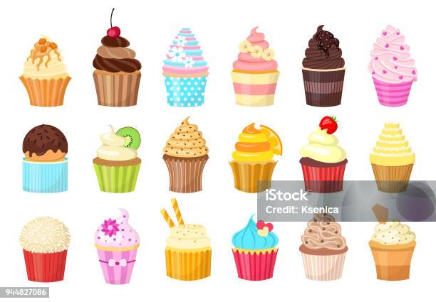 Cupcakes Set Delicious Cakes Isolated On White Background Stock Illustration - Download Image Now