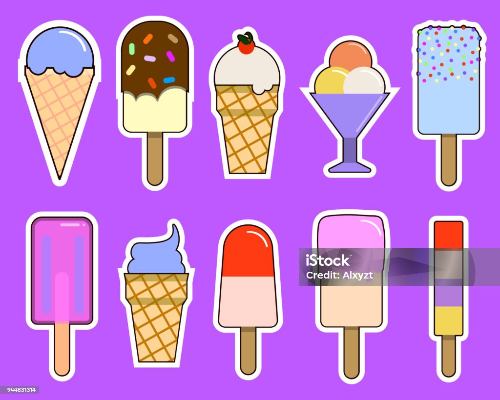 Bộ Biểu Tượng Kem Kem Trên Một Cây Gậy Trong Cốc Bánh Quế Minh Họa ...