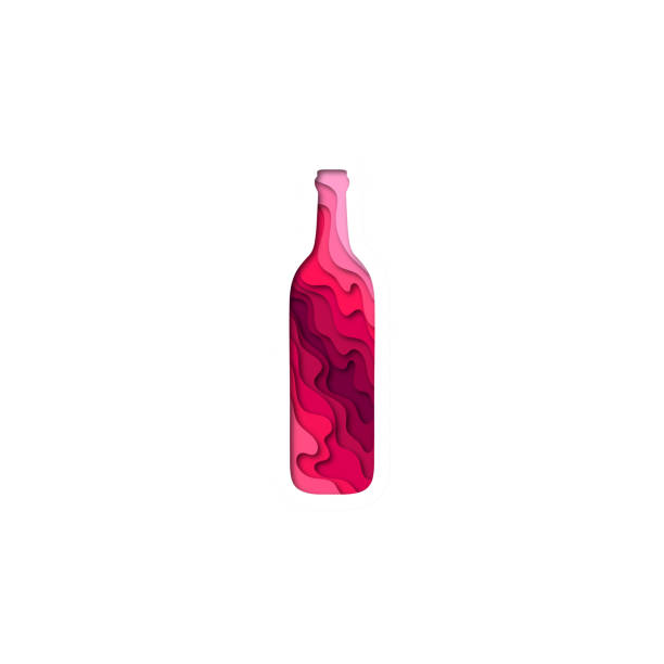Paper cut bottle of wine shape 3D origami. Trendy concept fashion design. Vector illsutration Paper cut bottle of wine shape 3D origami. Trendy concept fashion design. Vector illsutration wine and oenology graphic stock illustrations