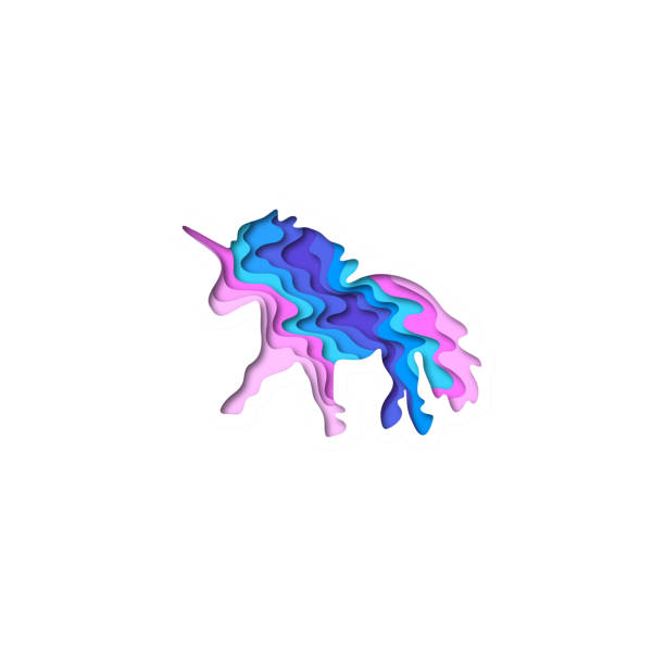 istock Paper cut shape unicorn 3D origami. Trendy concept fashion design. Vector illustration 944835236