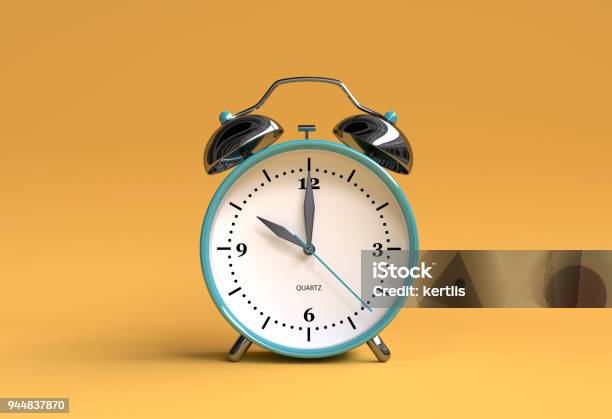 Old Alarm Clock On Yellow Background 10 Oclock 3d Illustration Rendering Stock Photo - Download Image Now