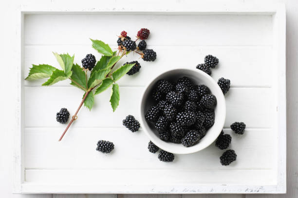 istock Fresh raspberries bowl in white wooden tray 944838192