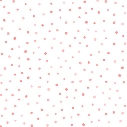 Irregular polka dot. Repeating pink circles on white background. Endless print. Drawn by hand. Vector illustration.