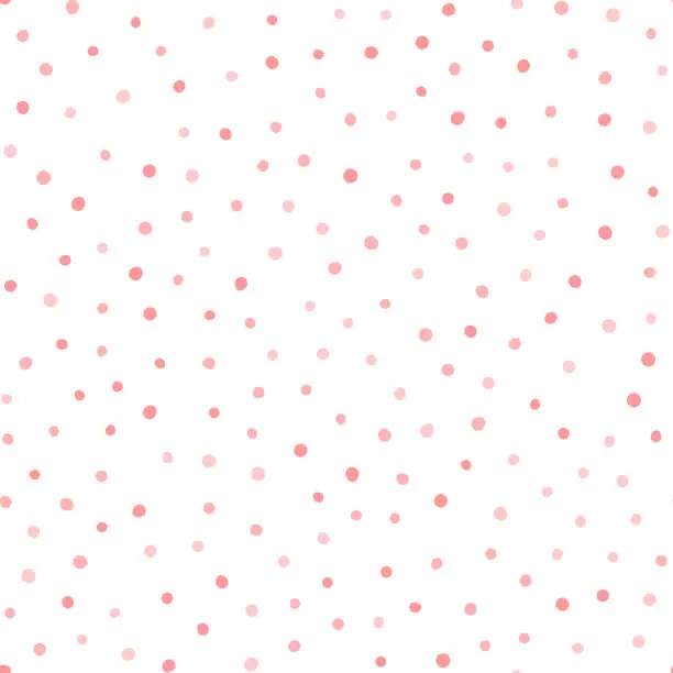 Vector illustration of Irregular polka dot. Repeating pink circles on white background. Endless print. Drawn by hand.