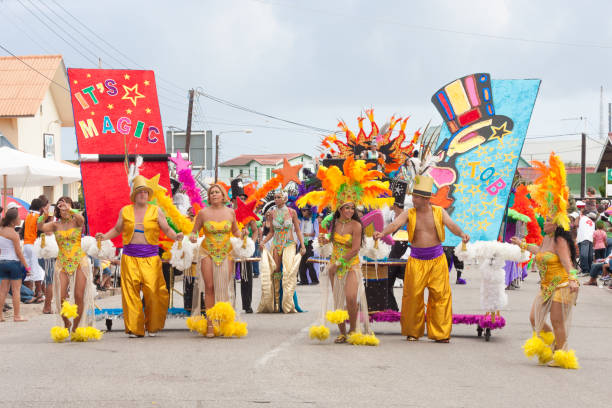 Carnival 2009 in the Caribbean (Aruba) Aruba, Oranjestad - February 21, 2009: Lots of people celebrated carnaval at Oranjestad (main city at island Aruba). The carnaval at Aruba is always very colorfull and joyfull. showtime stock pictures, royalty-free photos & images