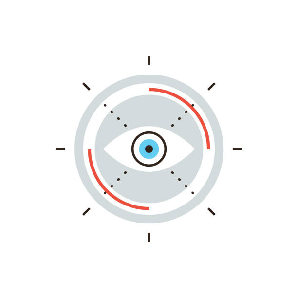 Business vision flat line icon concept Thin line icon with flat design element of business vision, search mission target, innovative look to future, abstract eyesight view. Modern style logo vector illustration concept. image focus technique illustrations stock illustrations