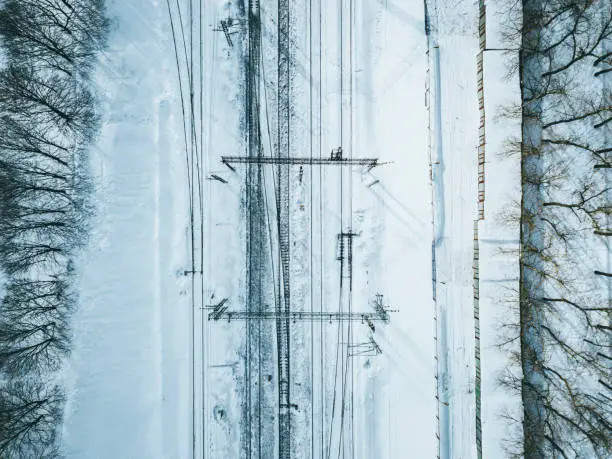 Photo of aerial view of railways on a winter day